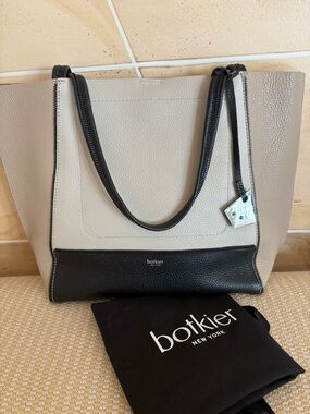 Botkier Beige and Black Pebbled Leather Tote